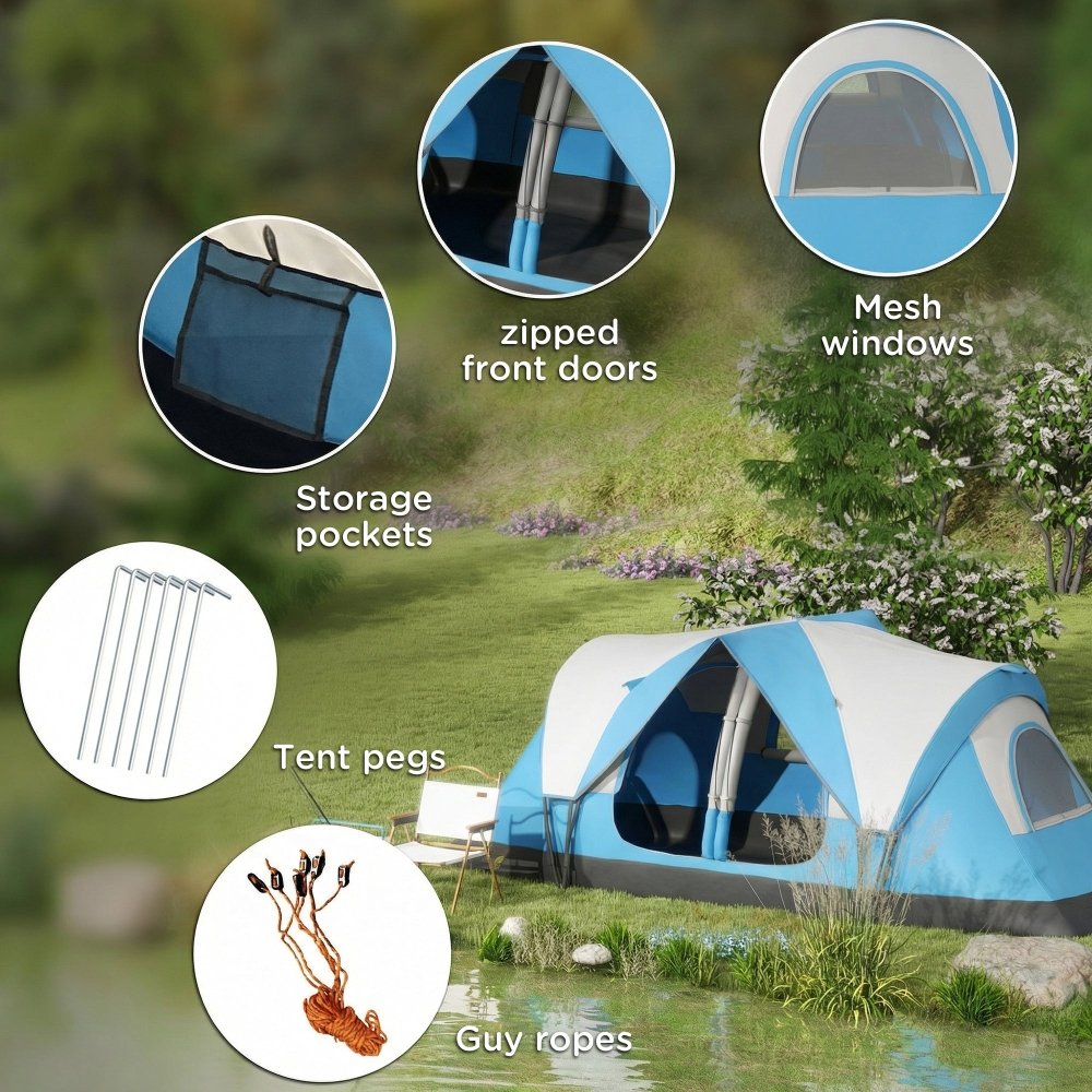 Outsunny 6–8 Person Tunnel Camping Tent with 2000mm Waterproof Rainfly