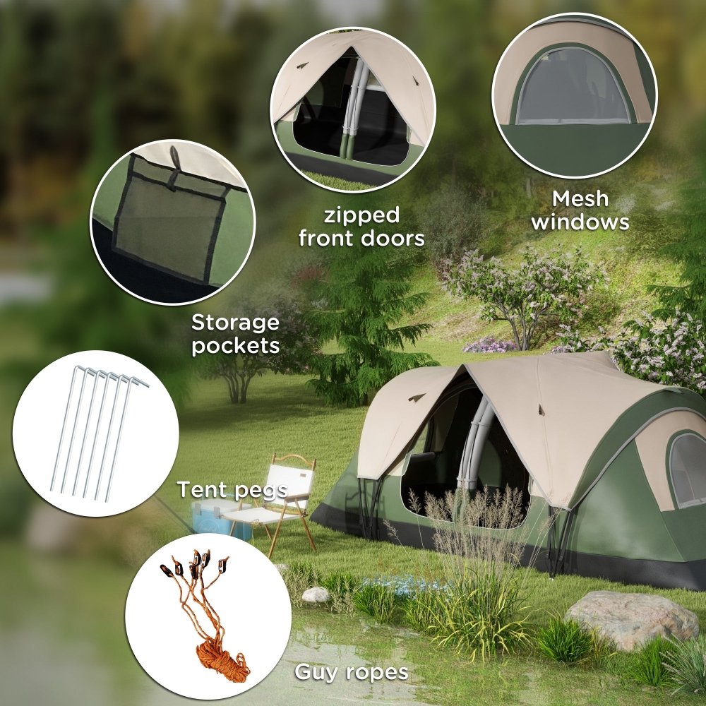 Outsunny 6–8 Person Tunnel Camping Tent with 2000mm Waterproof Rainfly