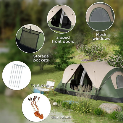 Outsunny 6–8 Person Tunnel Camping Tent with 2000mm Waterproof Rainfly