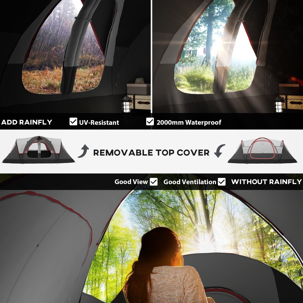 Outsunny 6–8 Person Tunnel Camping Tent with 2000mm Waterproof Rainfly