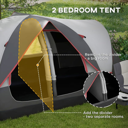Outsunny 6–8 Person Tunnel Camping Tent with 2000mm Waterproof Rainfly