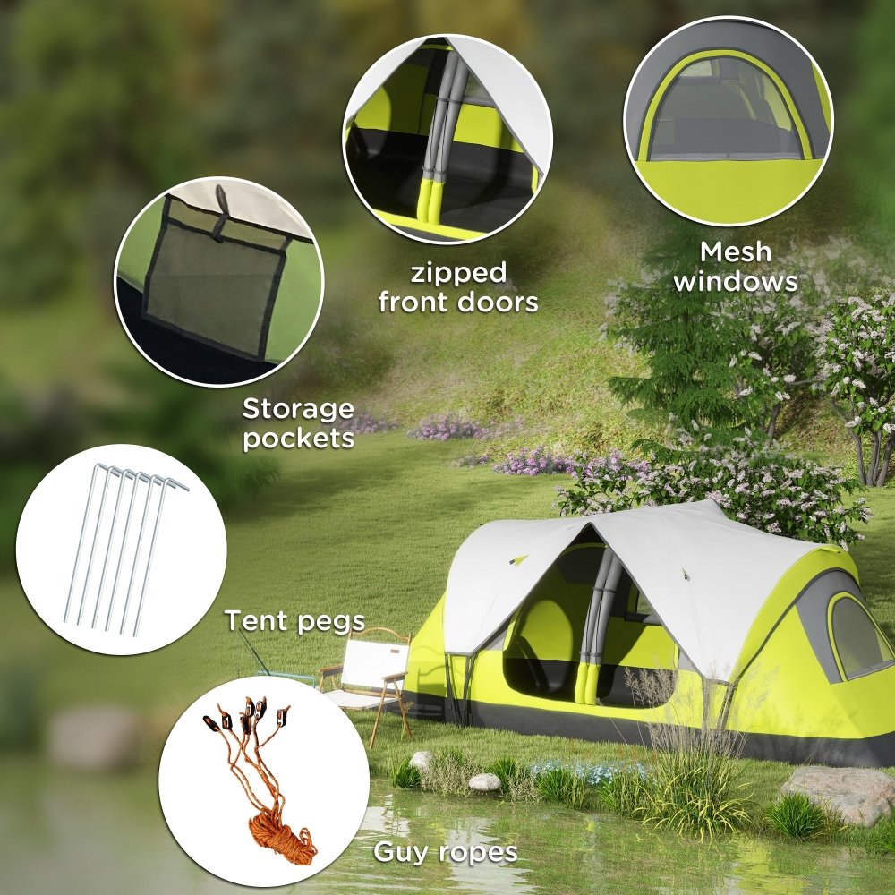 Outsunny 6–8 Person Tunnel Camping Tent with 2000mm Waterproof Rainfly