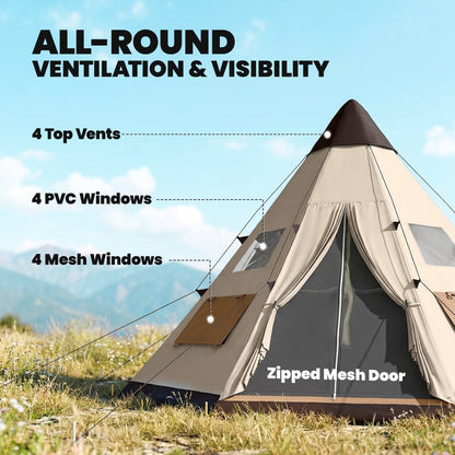 Outsunny 6 Man Tipi Tent Large Teepee Camping Tent