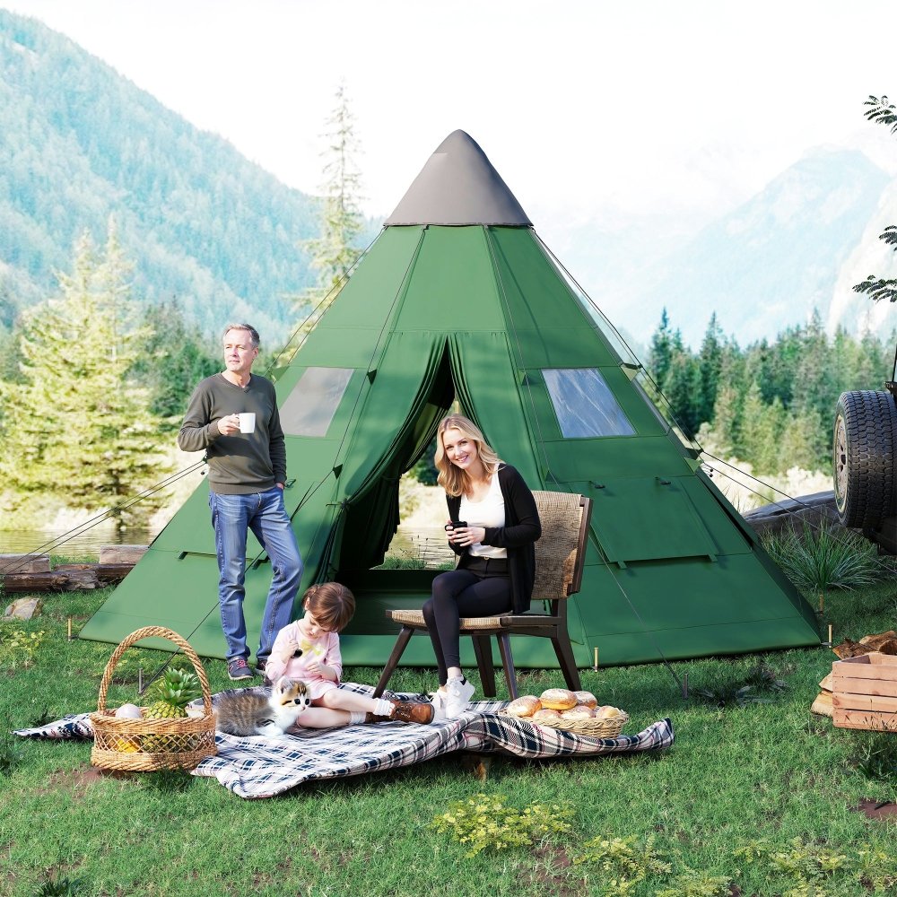 Outsunny 6 Man Tipi Tent Large Teepee Camping Tent