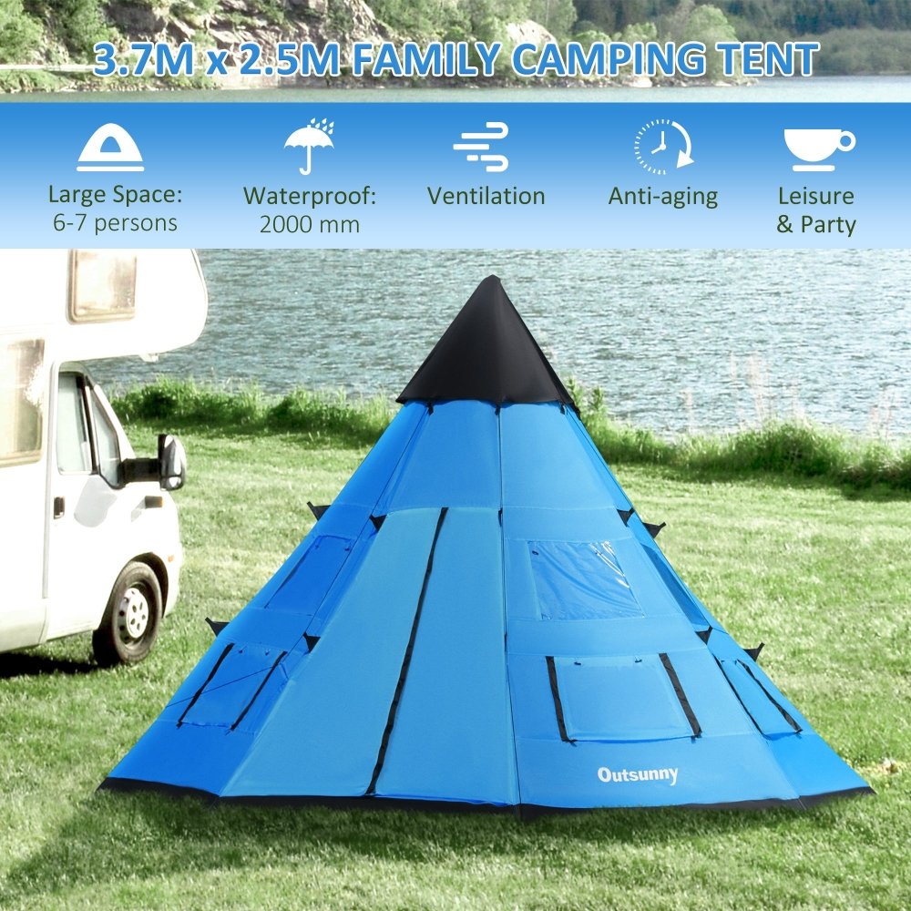 Outsunny 6 Man Tipi Tent Large Teepee Camping Tent