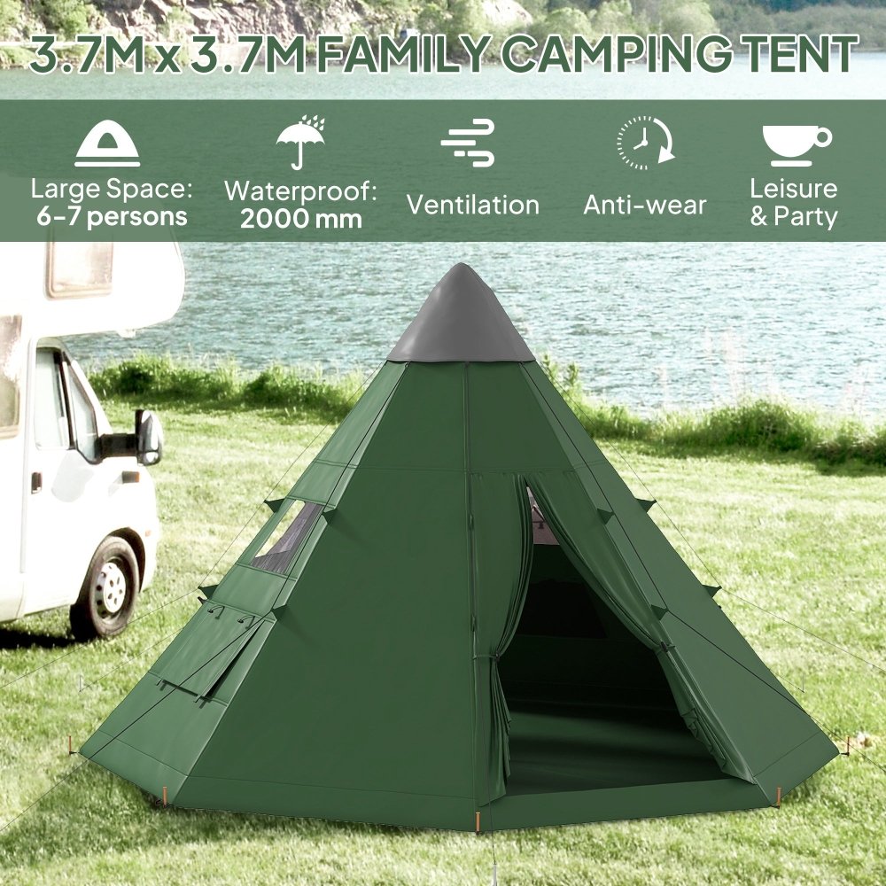 Outsunny 6 Man Tipi Tent Large Teepee Camping Tent