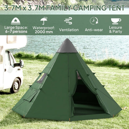 Outsunny 6 Man Tipi Tent Large Teepee Camping Tent
