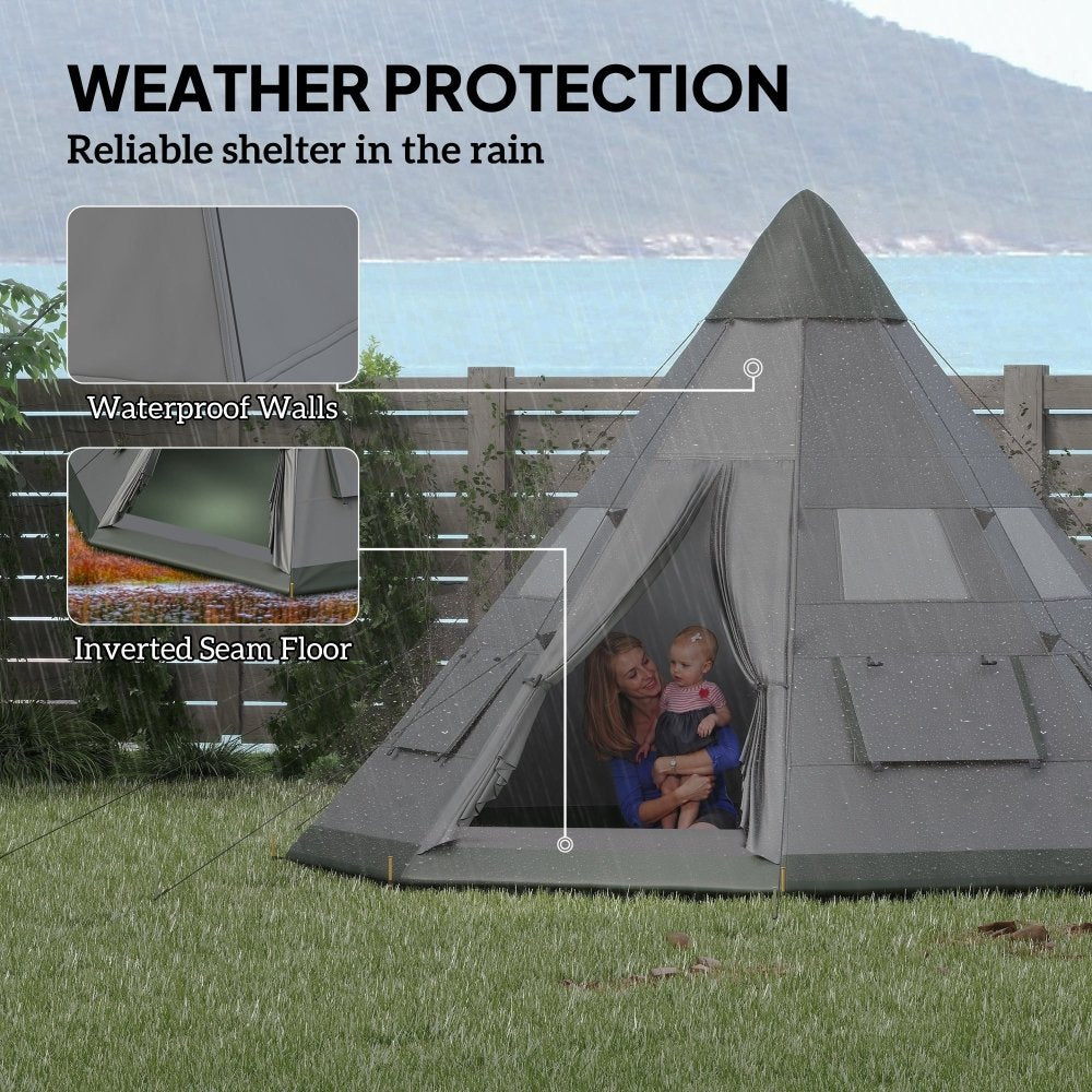 Outsunny 6 Man Tipi Tent Large Teepee Camping Tent