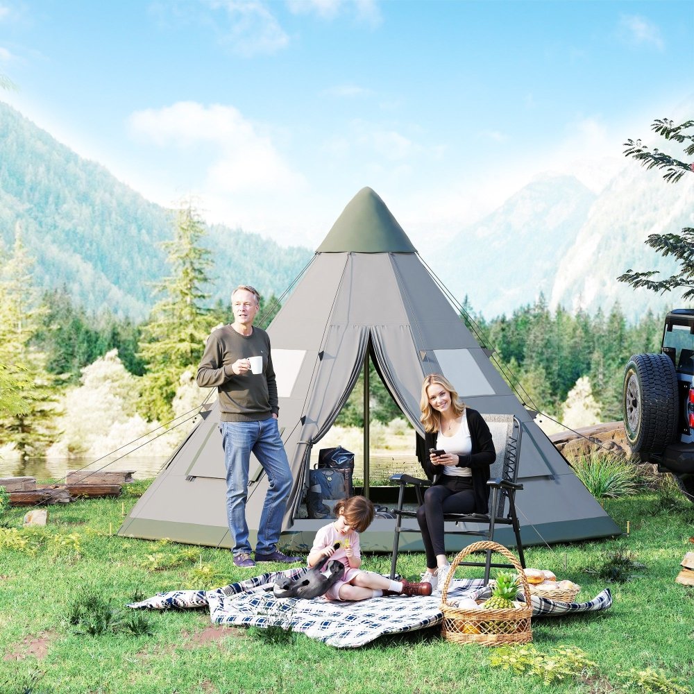 Outsunny 6 Man Tipi Tent Large Teepee Camping Tent