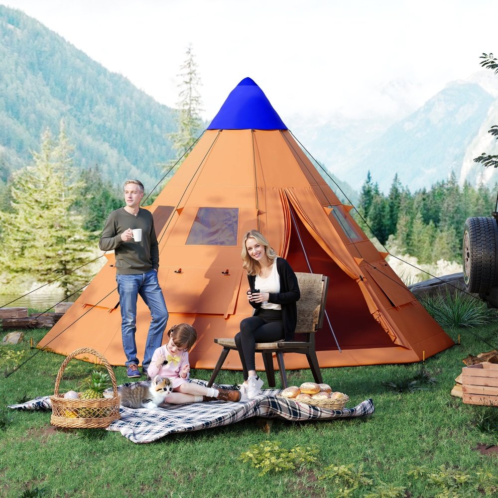 Outsunny 6 Man Tipi Tent Large Teepee Camping Tent
