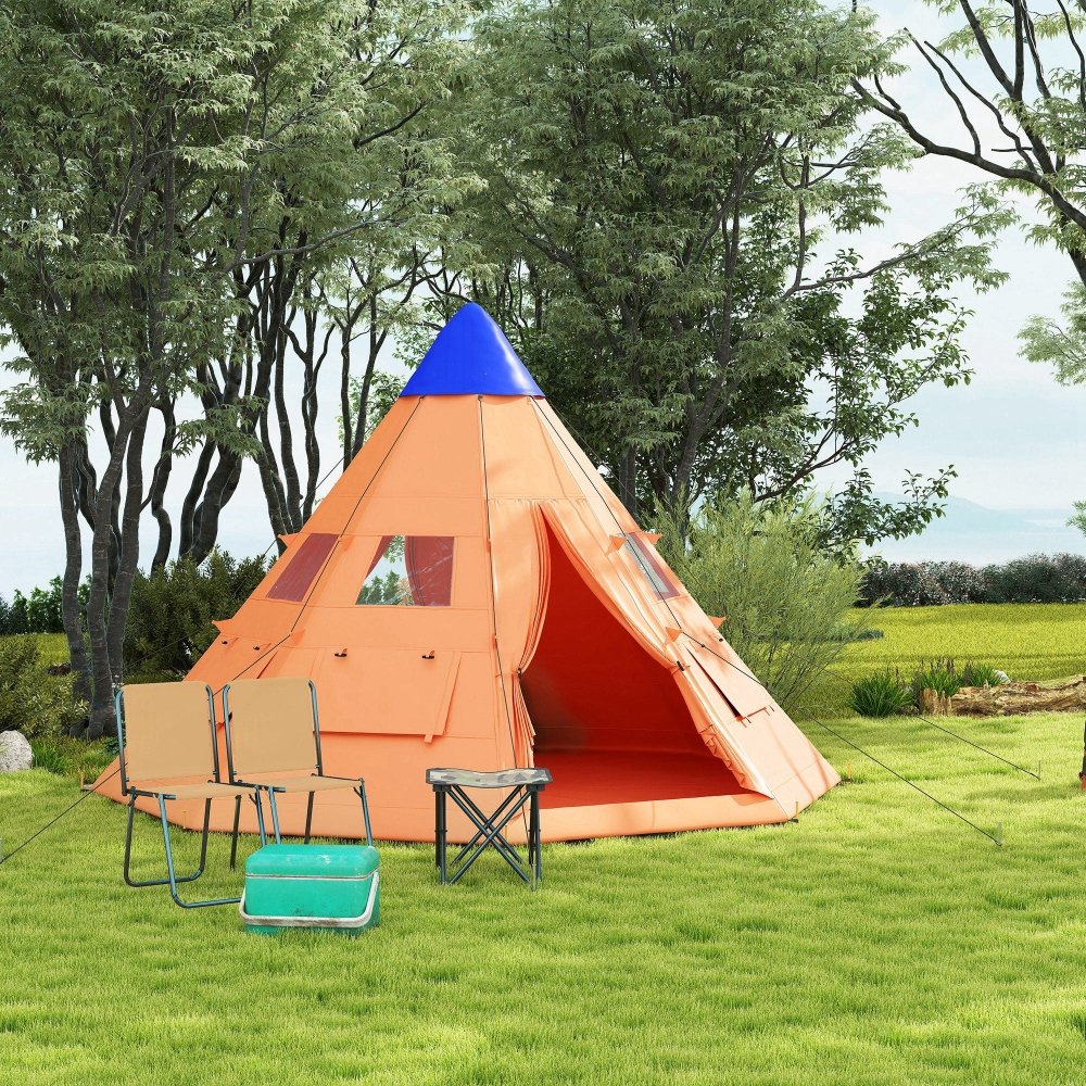 Outsunny 6 Man Tipi Tent Large Teepee Camping Tent