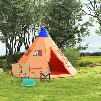 Outsunny 6 Man Tipi Tent Large Teepee Camping Tent