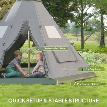 Outsunny 6 Man Tipi Tent Large Teepee Camping Tent