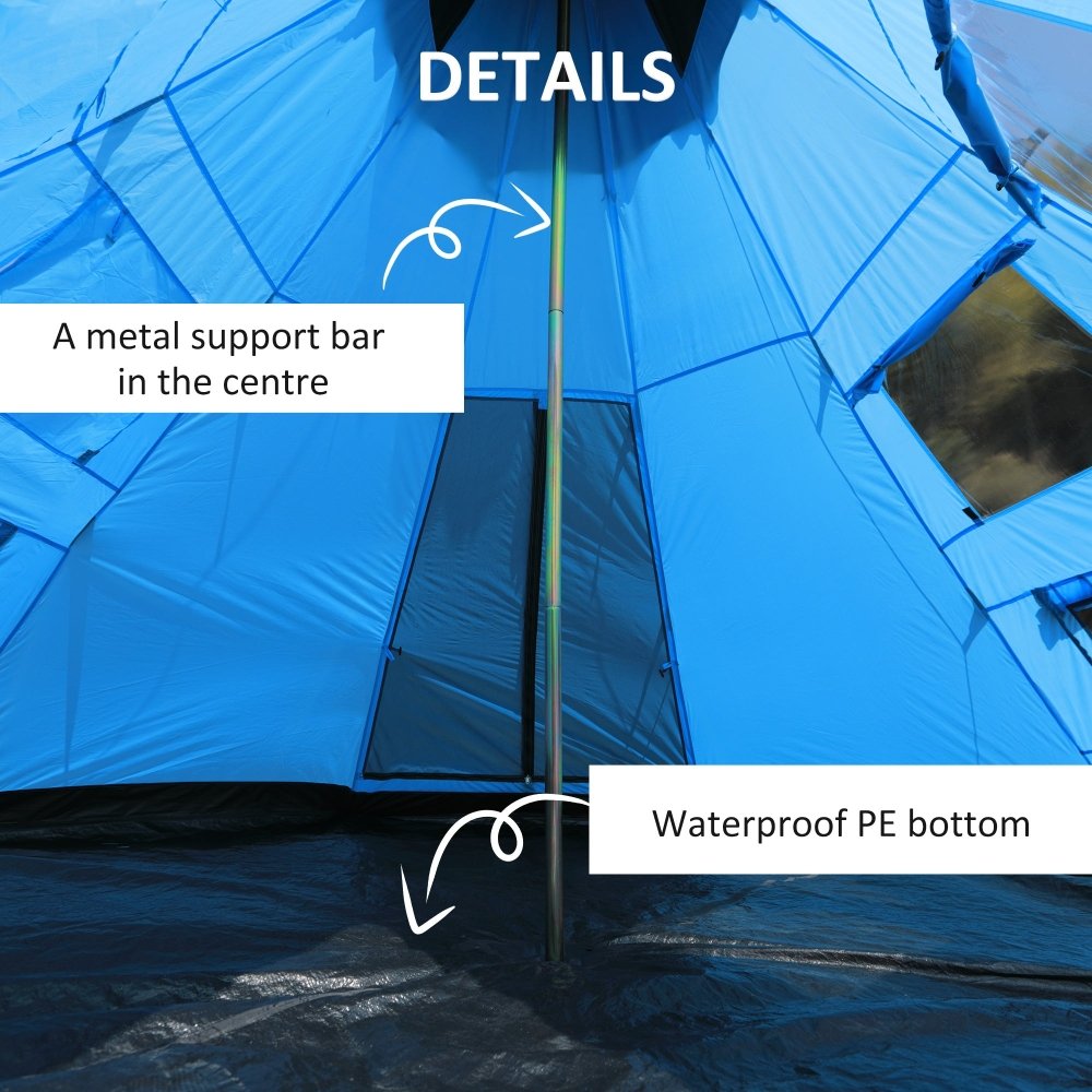 Outsunny 6 Man Tipi Tent Large Teepee Camping Tent