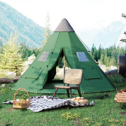 Outsunny 6 Man Tipi Tent Large Teepee Camping Tent