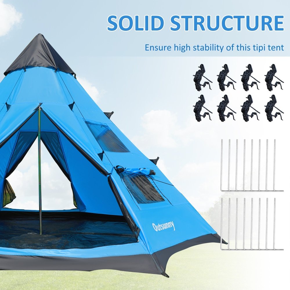 Outsunny 6 Man Tipi Tent Large Teepee Camping Tent