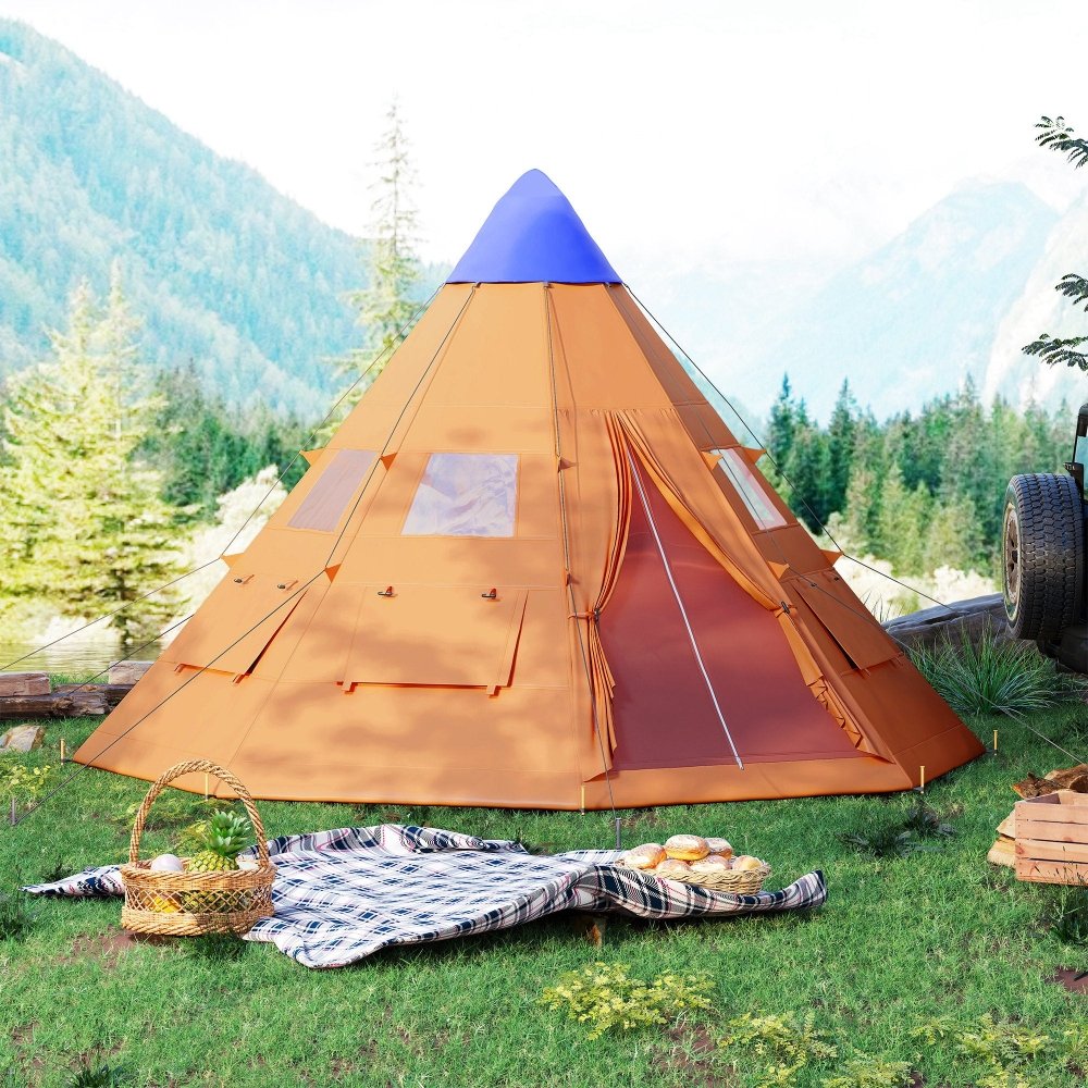 Outsunny 6 Man Tipi Tent Large Teepee Camping Tent