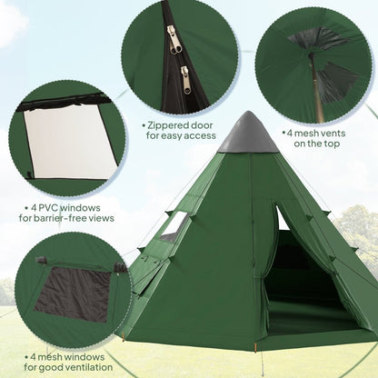 Outsunny 6 Man Tipi Tent Large Teepee Camping Tent