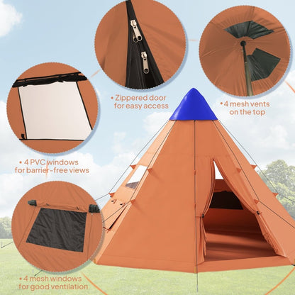 Outsunny 6 Man Tipi Tent Large Teepee Camping Tent