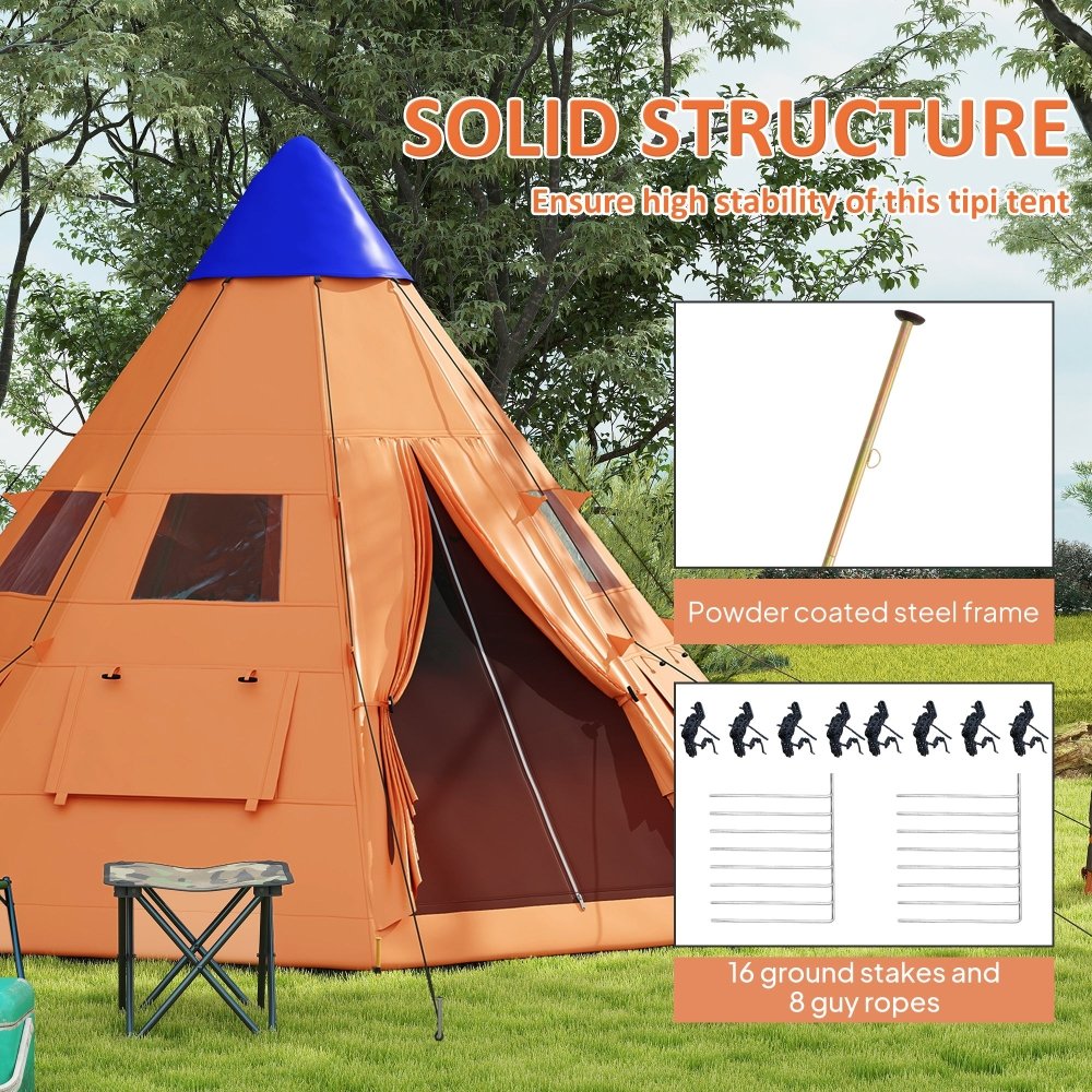 Outsunny 6 Man Tipi Tent Large Teepee Camping Tent