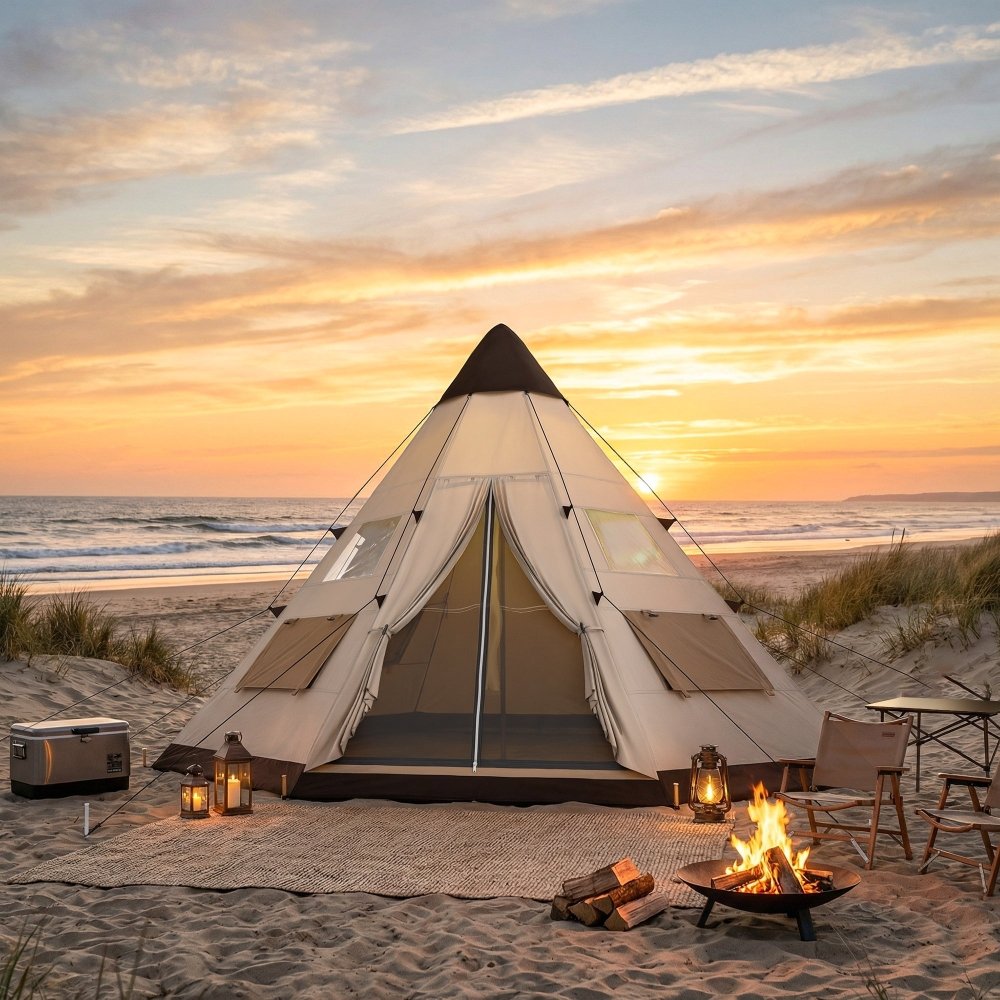 Outsunny 6 Man Tipi Tent Large Teepee Camping Tent