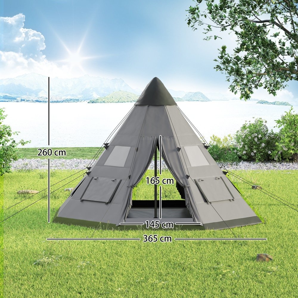 Outsunny 6 Man Tipi Tent Large Teepee Camping Tent