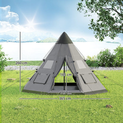 Outsunny 6 Man Tipi Tent Large Teepee Camping Tent