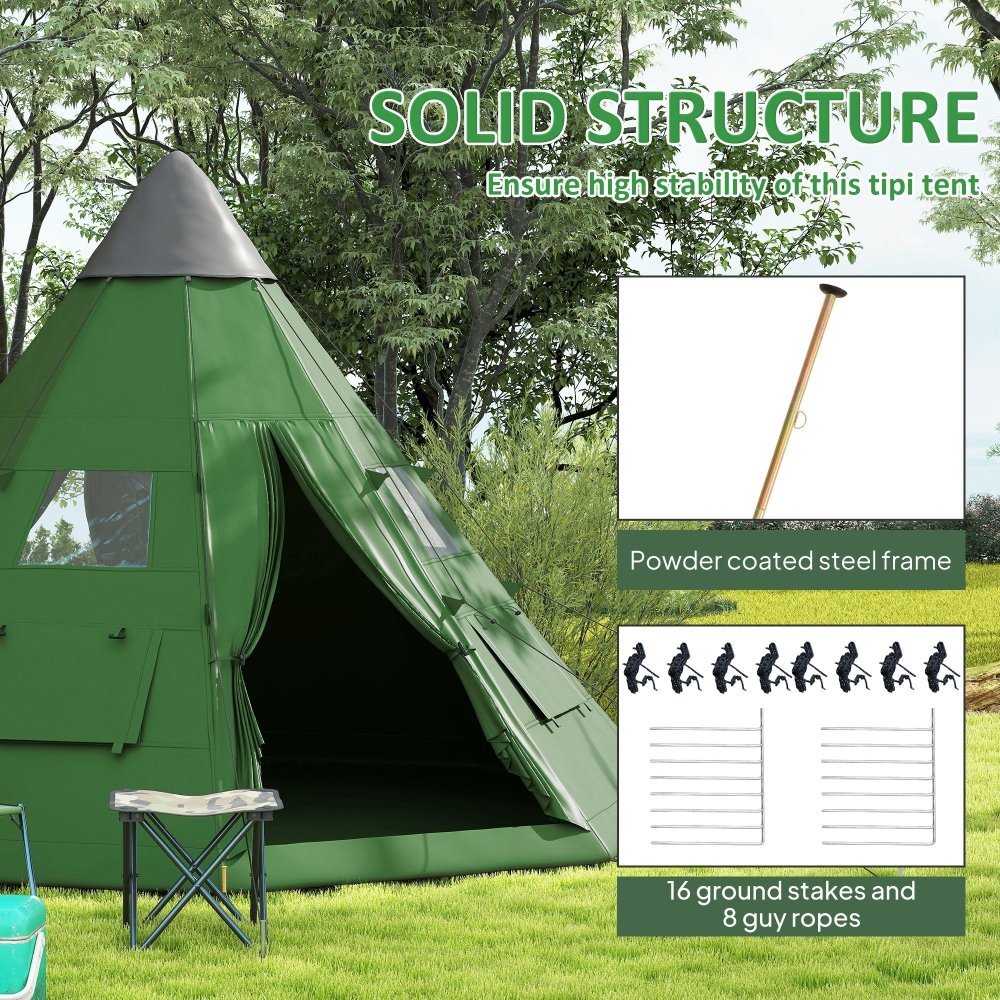 Outsunny 6 Man Tipi Tent Large Teepee Camping Tent