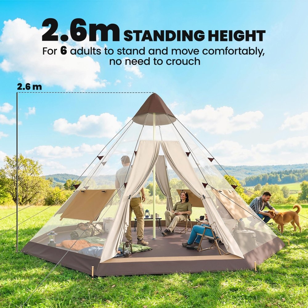 Outsunny 6 Man Tipi Tent Large Teepee Camping Tent