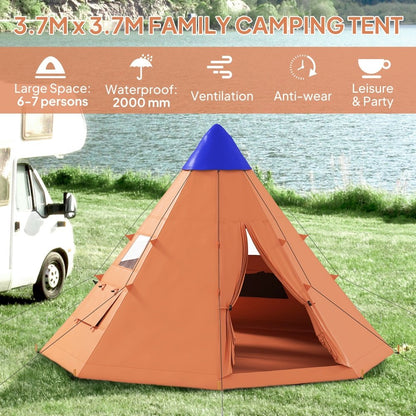 Outsunny 6 Man Tipi Tent Large Teepee Camping Tent