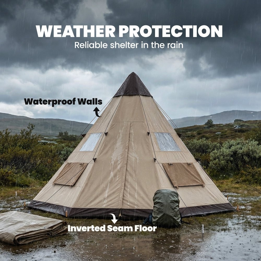 Outsunny 6 Man Tipi Tent Large Teepee Camping Tent