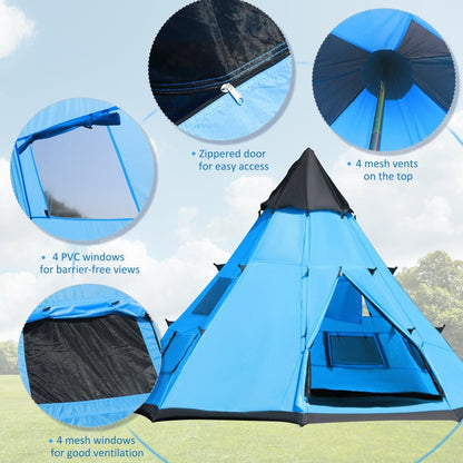 Outsunny 6 Man Tipi Tent Large Teepee Camping Tent