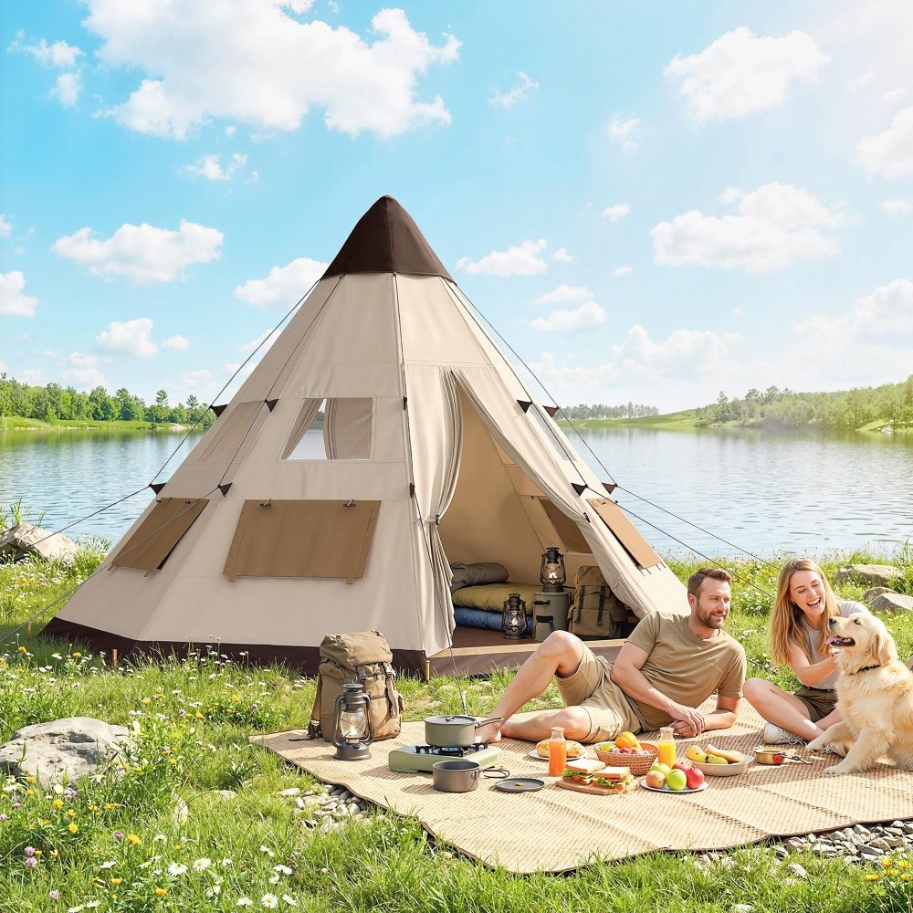 Outsunny 6 Man Tipi Tent Large Teepee Camping Tent