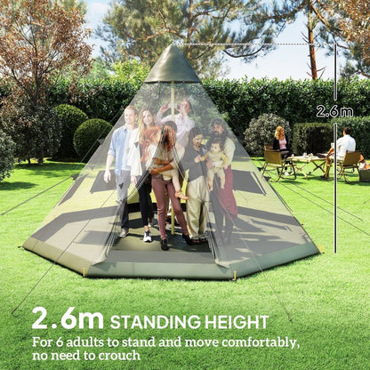 Outsunny 6 Man Tipi Tent Large Teepee Camping Tent
