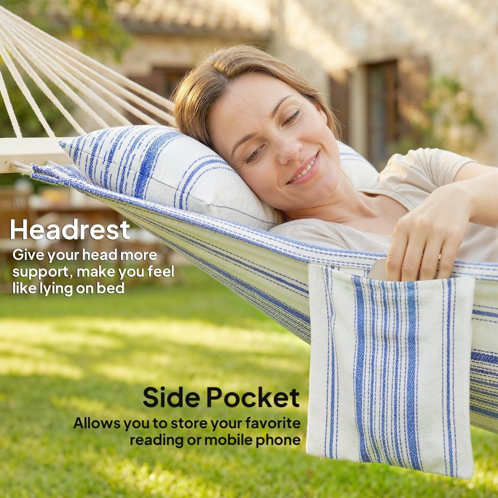Outsunny Cotton Hammock with Pillow for Camping & Garden