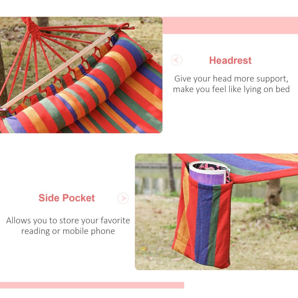 Outsunny Cotton Hammock with Pillow for Camping & Garden