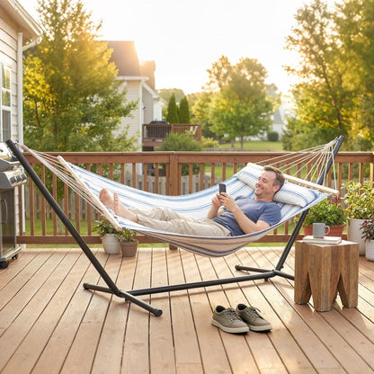 Outsunny Cotton Hammock with Pillow for Camping & Garden
