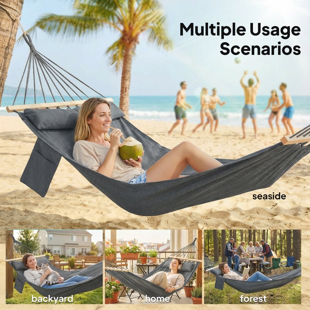 Outsunny Cotton Hammock with Pillow for Camping & Garden