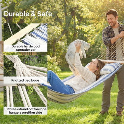 Outsunny Cotton Hammock with Pillow for Camping & Garden