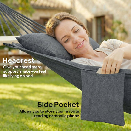 Outsunny Cotton Hammock with Pillow for Camping & Garden