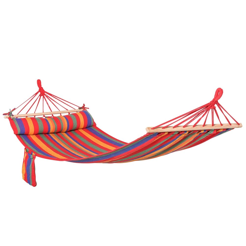 Outsunny Cotton Hammock with Pillow for Camping & Garden