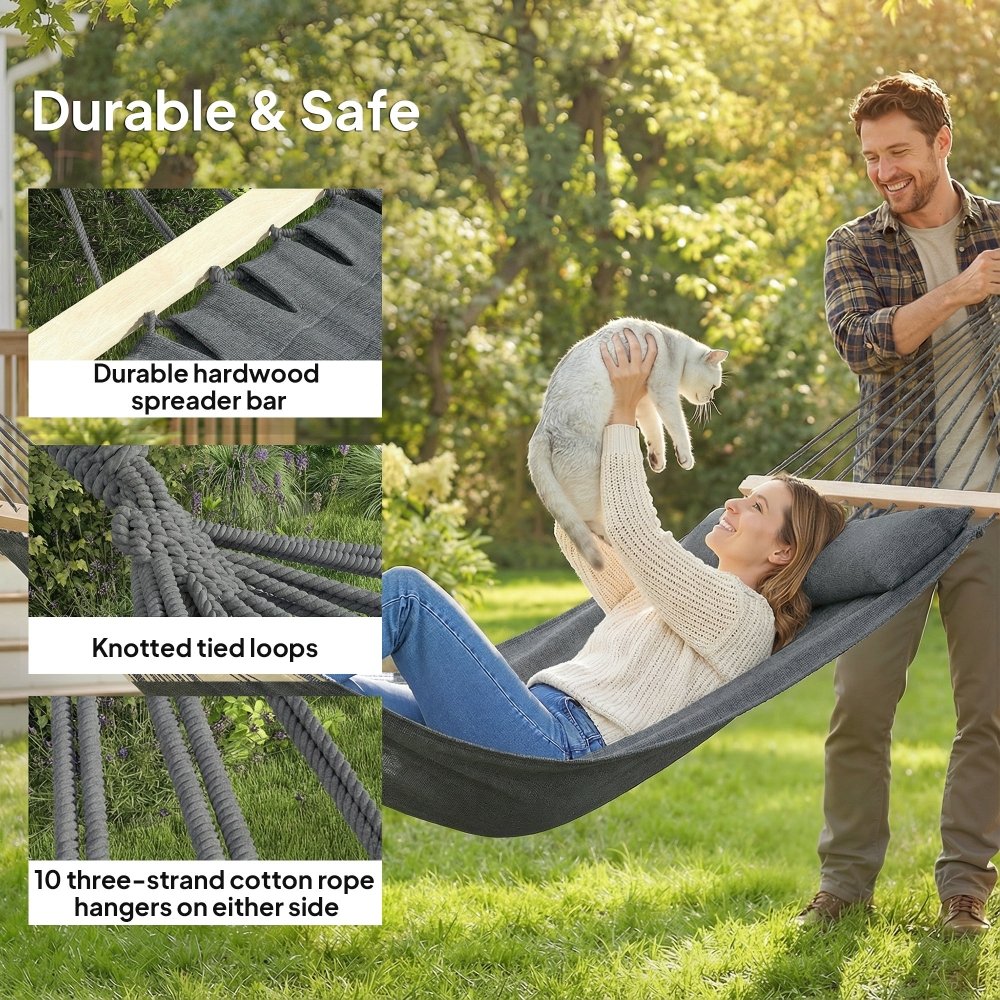 Outsunny Cotton Hammock with Pillow for Camping & Garden