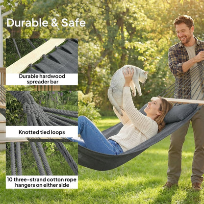 Outsunny Cotton Hammock with Pillow for Camping & Garden