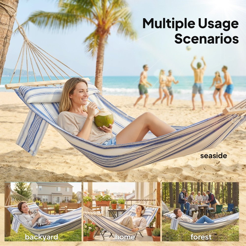 Outsunny Cotton Hammock with Pillow for Camping & Garden