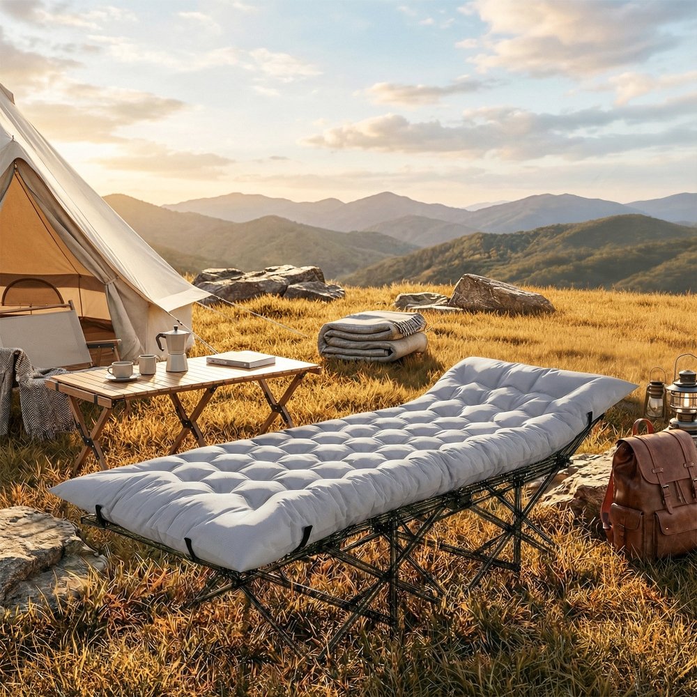 Outsunny Foldable Camping Mattress Pad with Elastic Straps