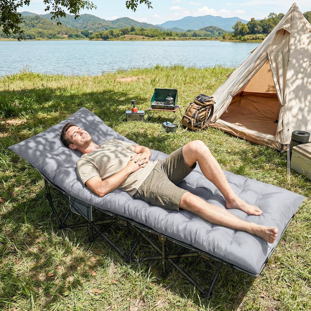 Outsunny Foldable Camping Mattress Pad with Elastic Straps