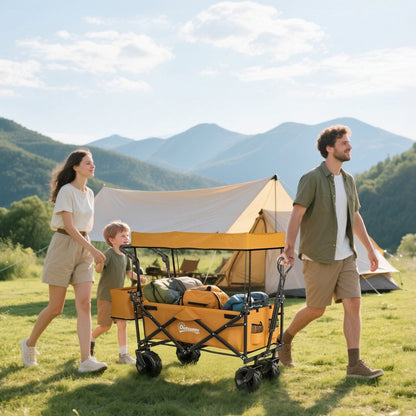 Outsunny Folding Festival Trolley Cart with Canopy & Push Pull Handle