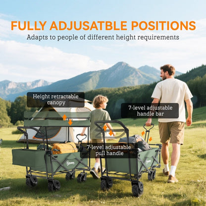 Outsunny Folding Festival Trolley Cart with Canopy & Push Pull Handle