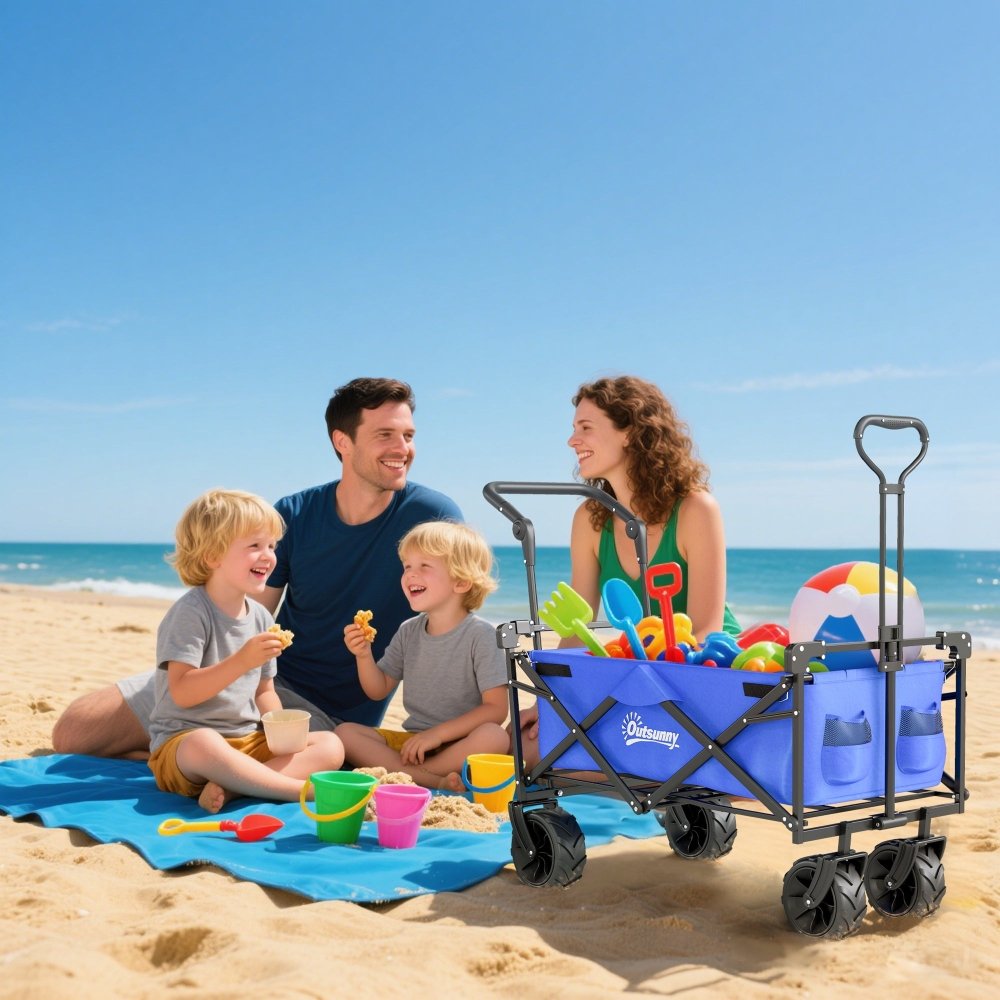Outsunny Folding Festival Trolley Cart with Canopy & Push Pull Handle