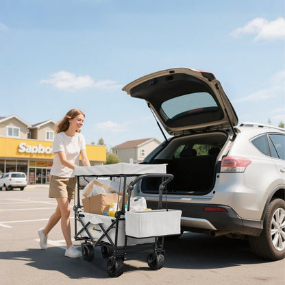 Outsunny Folding Festival Trolley Cart with Canopy & Push Pull Handle
